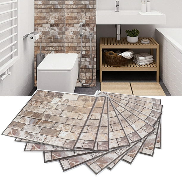 10Pcs 3D Self Adhesive Brick Wall Tiles Sticker Kitchen Bathroom Home Wallpaper 
